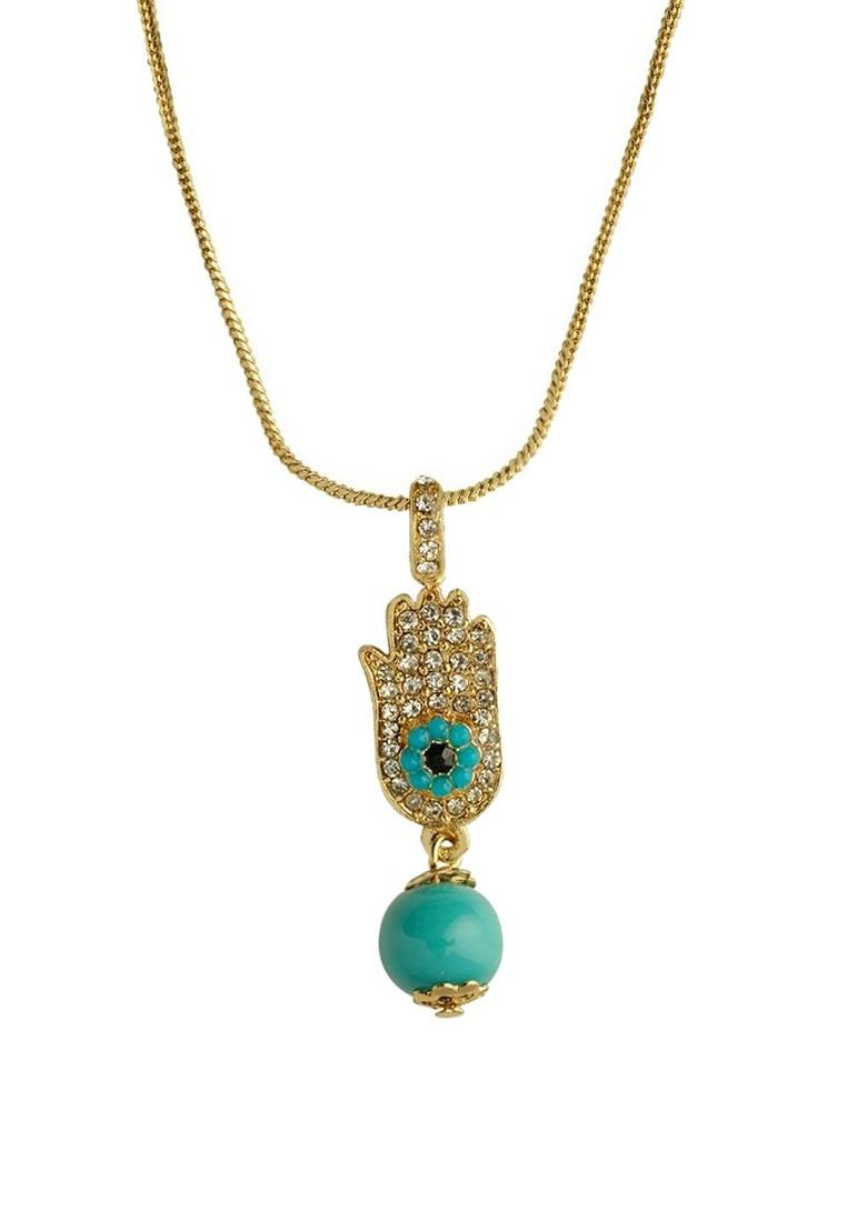 Turquoise Blue Studded Gold Plated Pendant