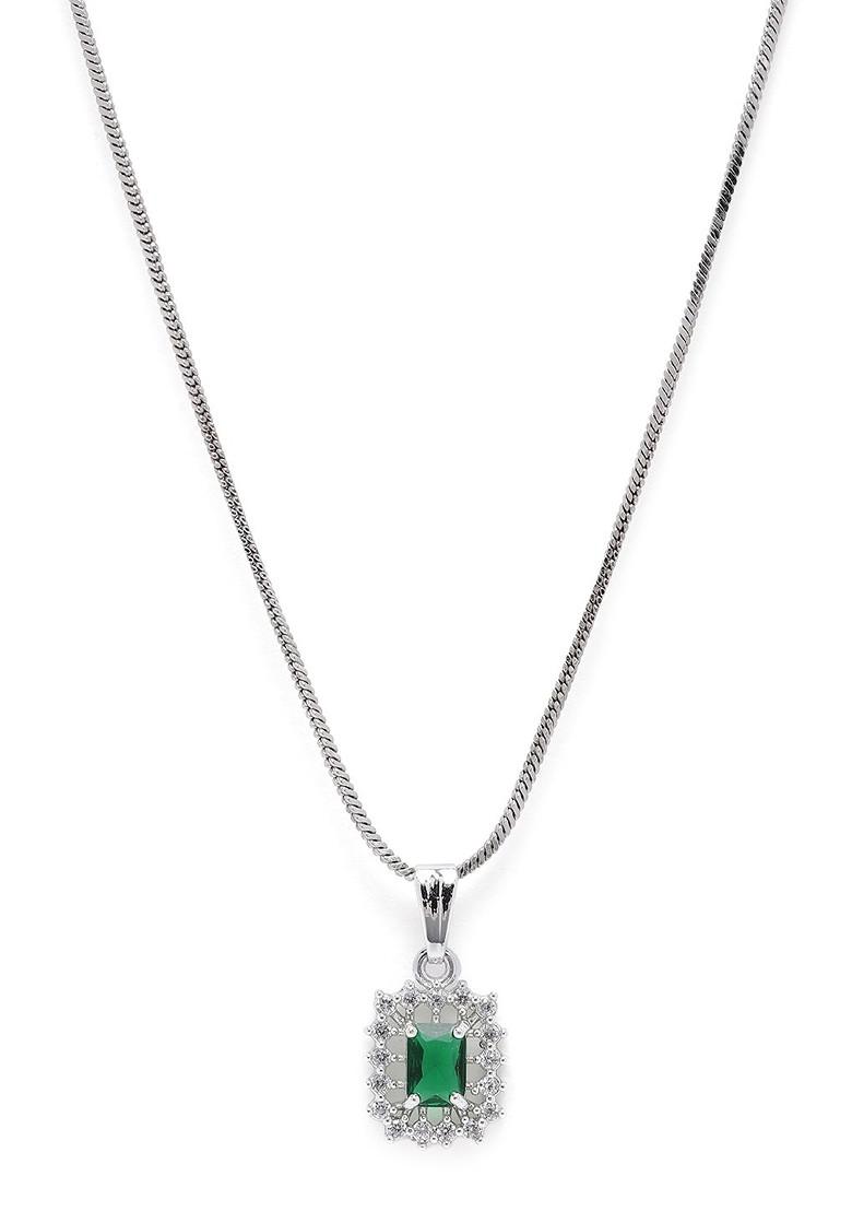 Green Studded Rhodium Plated Pendant