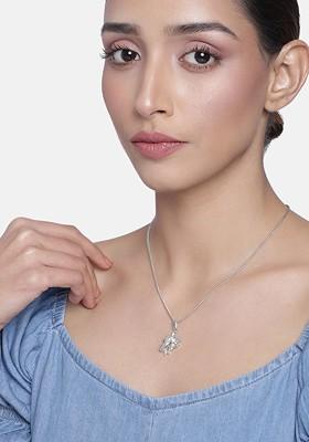 Silver Solid Rhodium Plated Chain And Pendant