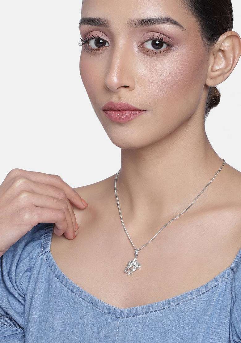 Silver Solid Rhodium Plated Chain And Pendant - Indya