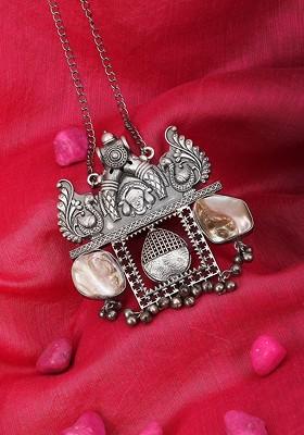 Silver Stone Studded And Beaded Silver Plated  Chains