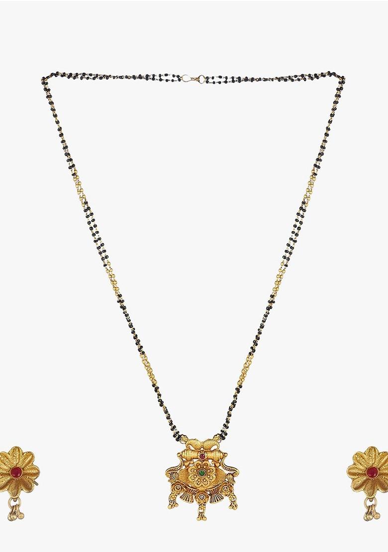 Gold Stones Studded Gold Plated Mangalsutra With Earrings