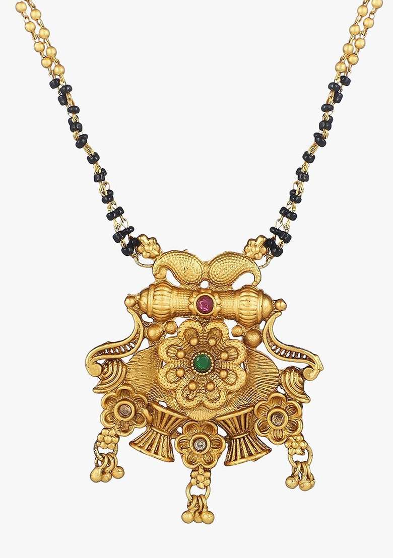 Gold Stones Studded Gold Plated Mangalsutra With Earrings - Indya