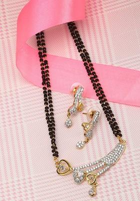 Gold Beaded Gold Plated Mangalsutra With Earrings