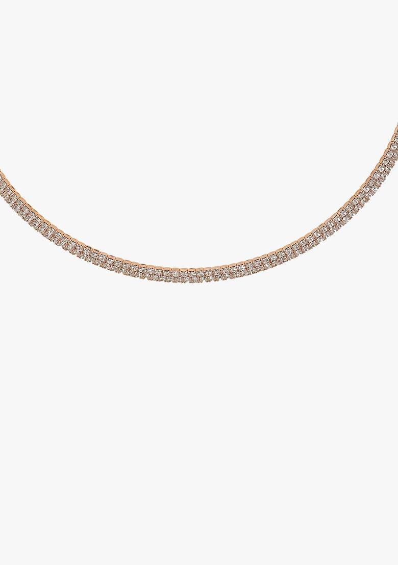 Rose Gold Stone Studded And Beaded Gold Plated Necklace