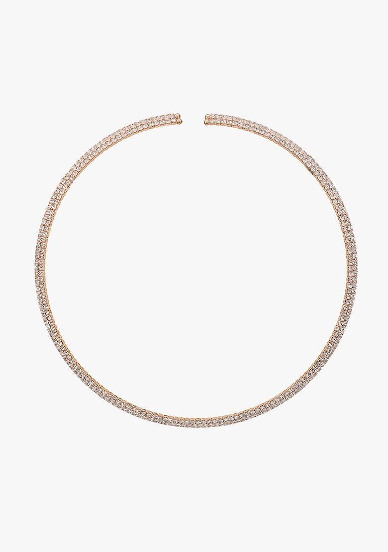 Rose Gold Stone Studded And Beaded Gold Plated Necklace