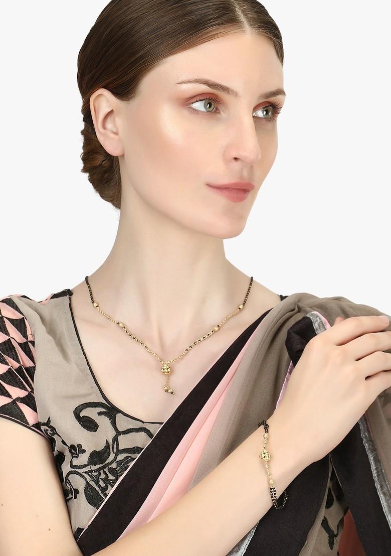 Gold Beaded Gold Plated Mangalsutra With Bracelet