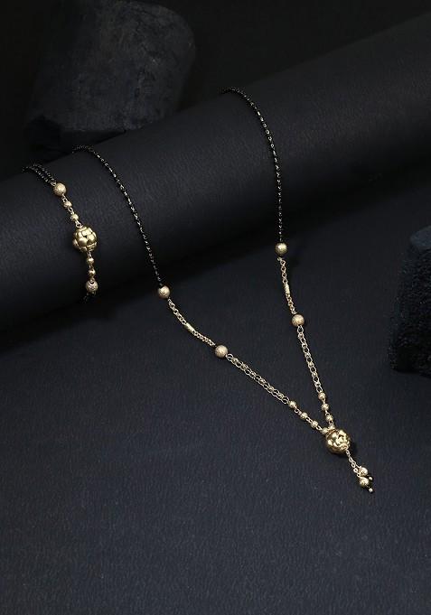 Gold Beaded Gold Plated Mangalsutra With Bracelet
