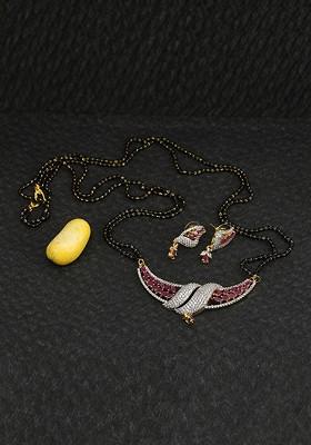 Gold Stone Studded Gold Plated Mangalsutra With Earrings