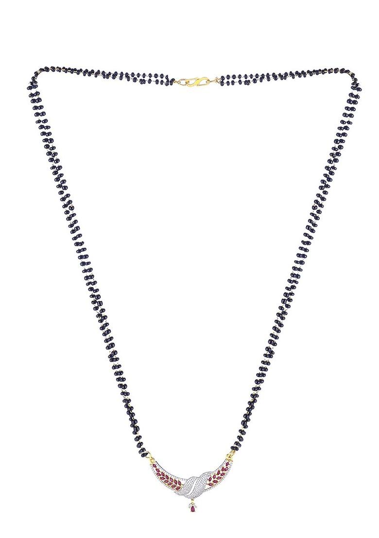 Gold Stone Studded Gold Plated Mangalsutra With Earrings