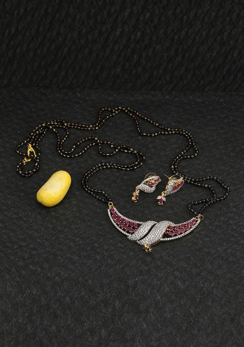 Gold Stone Studded Gold Plated Mangalsutra With Earrings