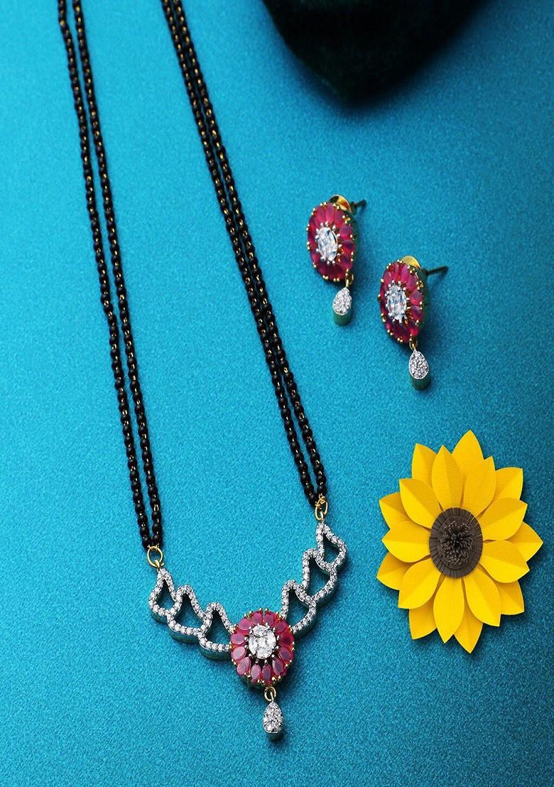 Gold Beaded Gold Plated Mangalsutra With Earrings