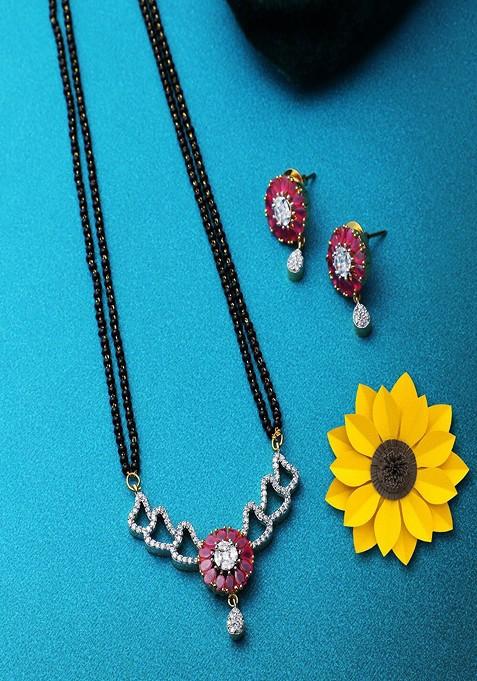 Gold Beaded Gold Plated Mangalsutra With Earrings