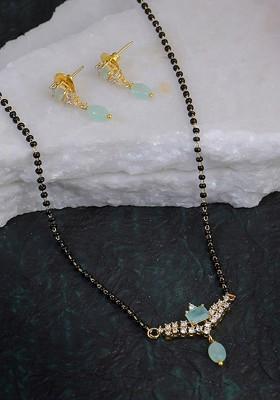 Gold Stones Studded Gold Plated Mangalsutra With Earrings