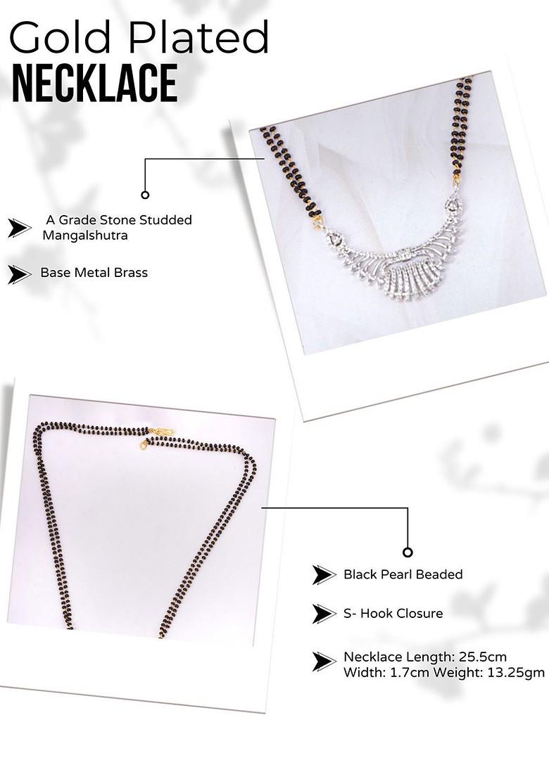 Silver Stone Studded And Beaded Rhodium Plated Mangalsutra