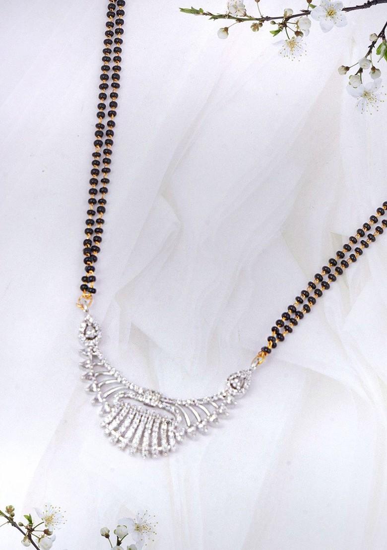 Silver Stone Studded And Beaded Rhodium Plated Mangalsutra