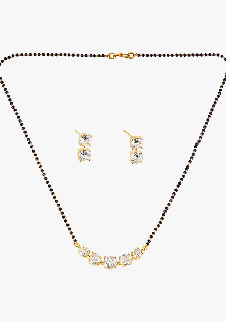 Gold Artificial Stones And Beads Gold Plated Mangalsutra With Earrings