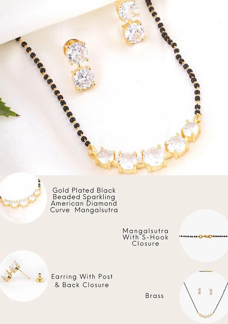 Gold Artificial Stones And Beads Gold Plated Mangalsutra With Earrings
