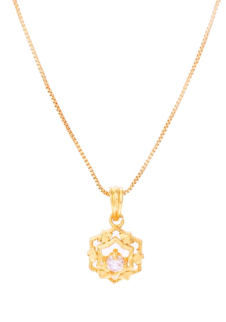 Gold Plated Flower Shaped Ad Studded Pandent With Chain