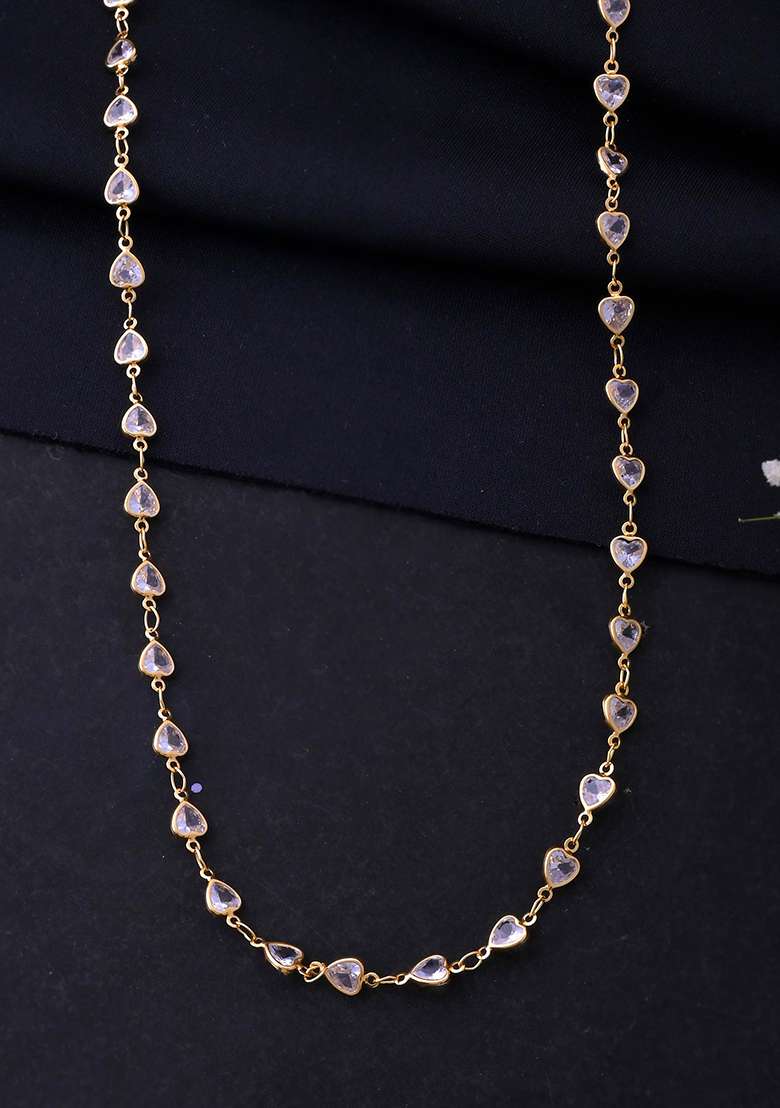 Gold Plated Heart Shaped Stone Studded Chain - Indya