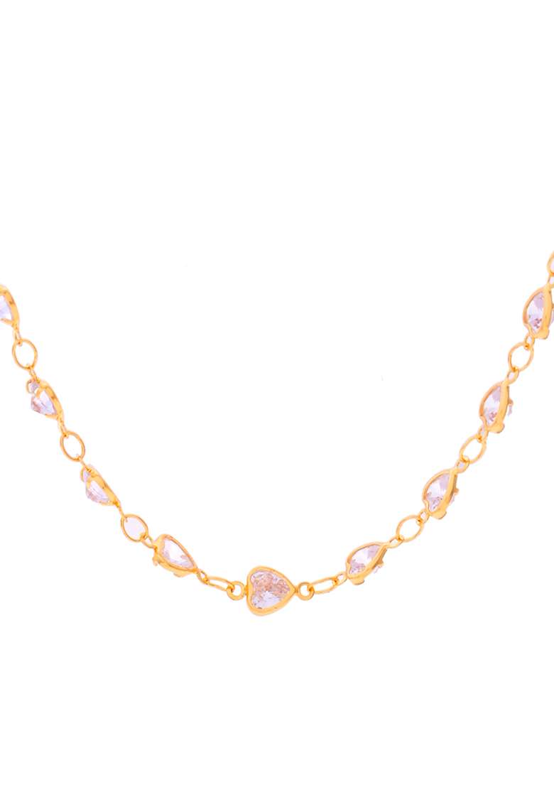 Gold Plated Heart Shaped Stone Studded Chain - Indya