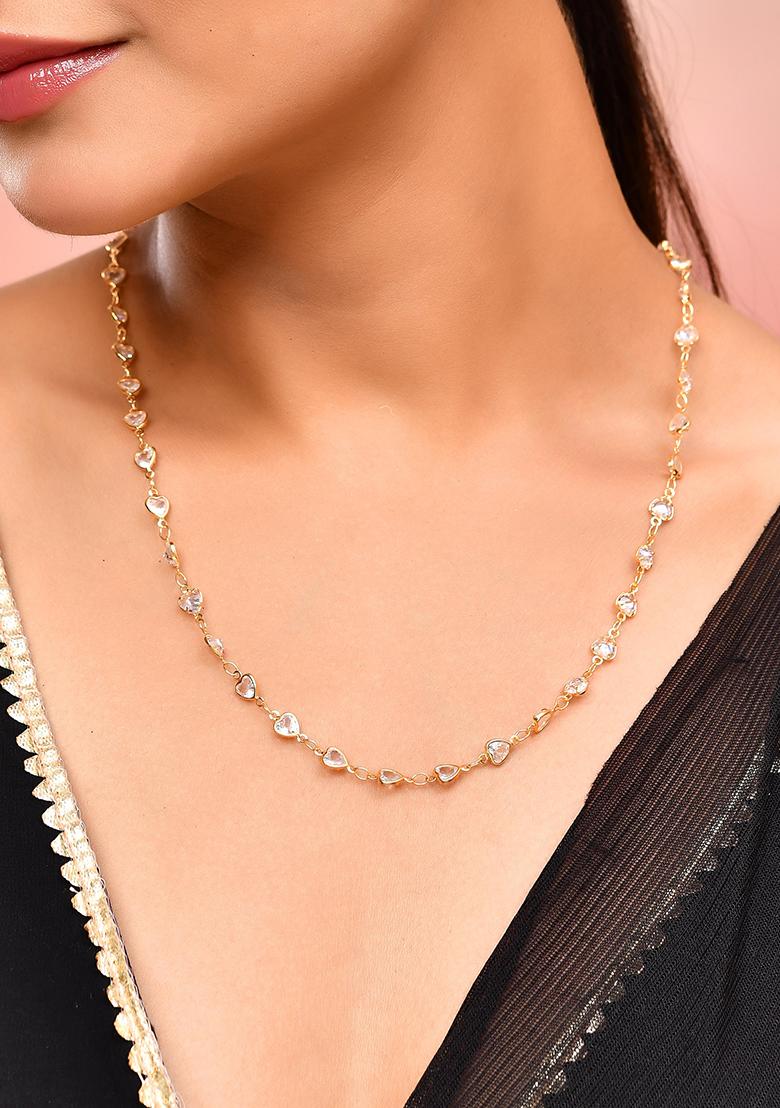 Gold Plated Heart Shaped Stone Studded Chain