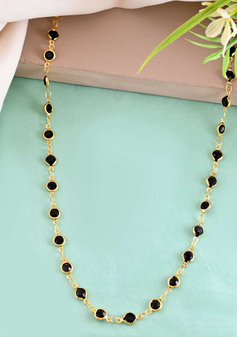 Gold Plated Black Stone Studded Chain - Indya