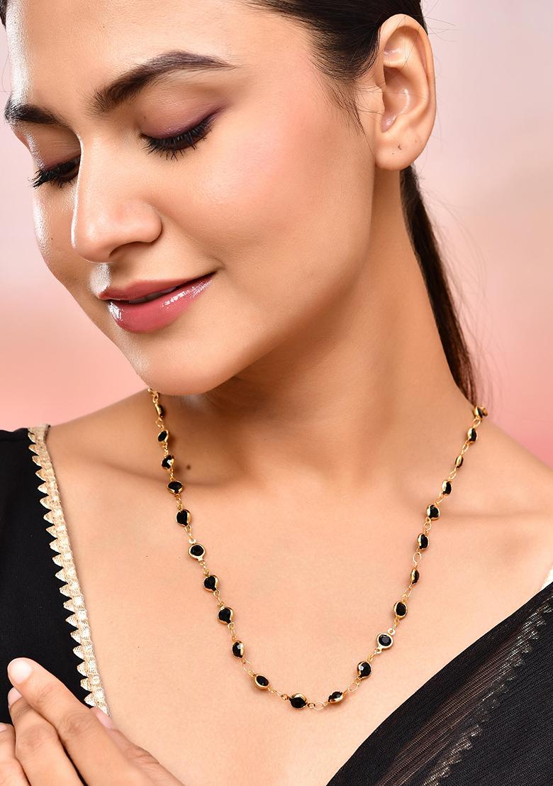 Gold Plated Black Stone Studded Chain