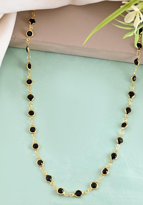 Gold Plated Black Stone Studded Chain