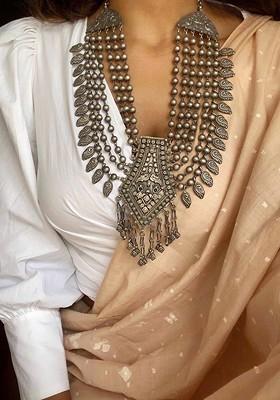 Silver Beaded Oxidised Necklace