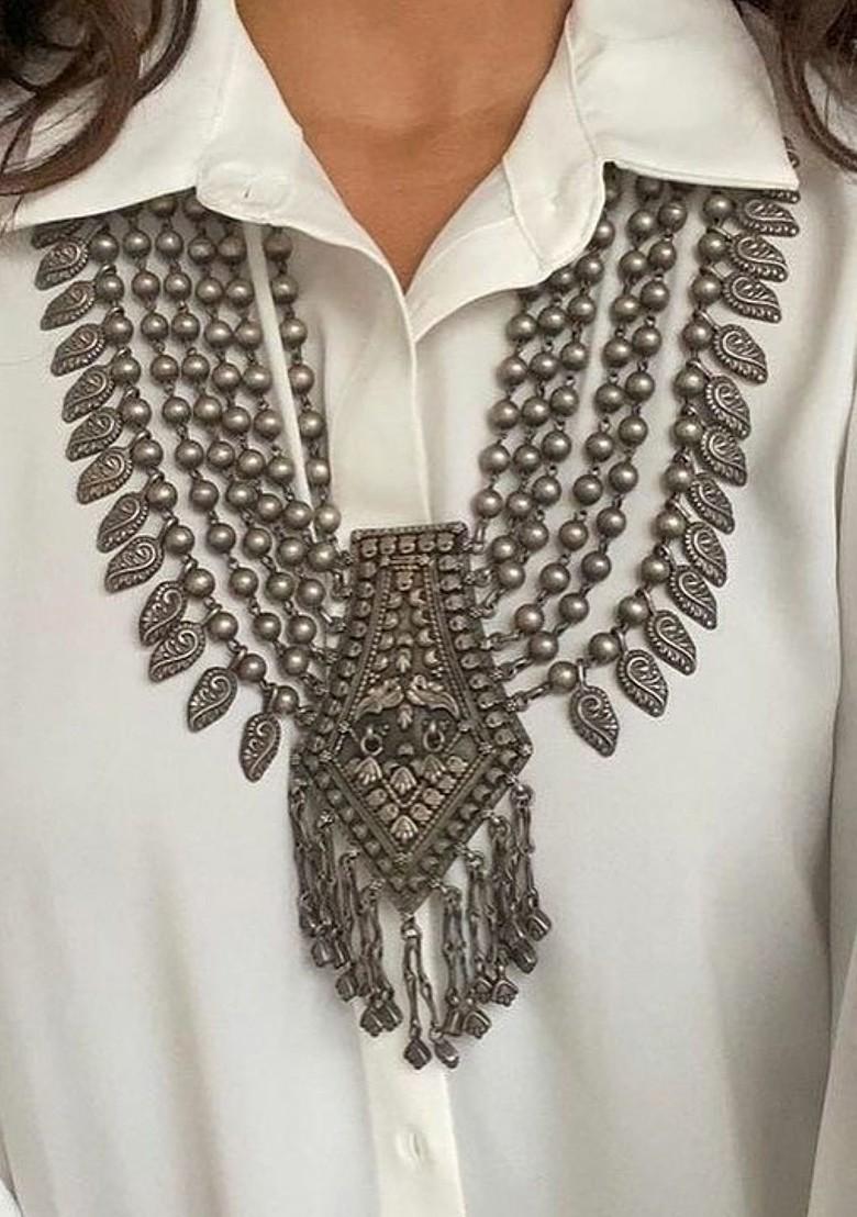 Silver Beaded Oxidised Necklace