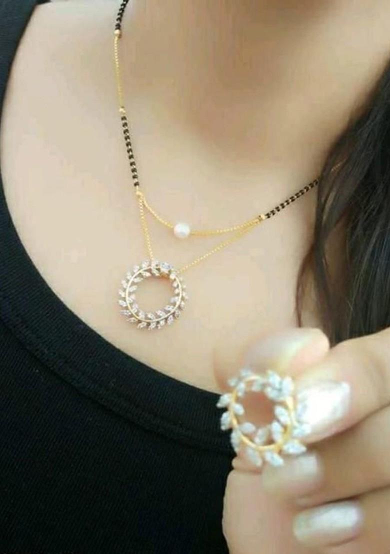 Gold Beaded Gold Plated Mangalsutra With Earrings