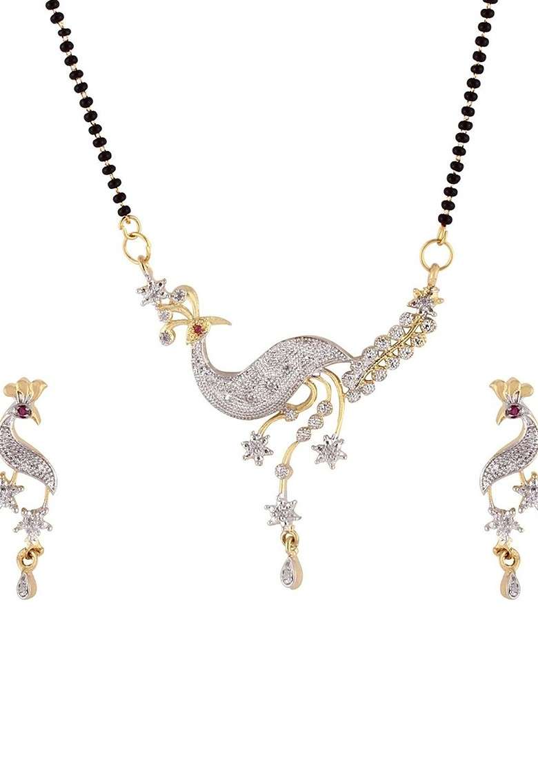 Gold Beaded Gold Plated Mangalsutra With Earrings - Indya