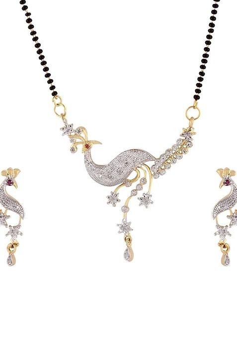 Gold Beaded Gold Plated Mangalsutra With Earrings