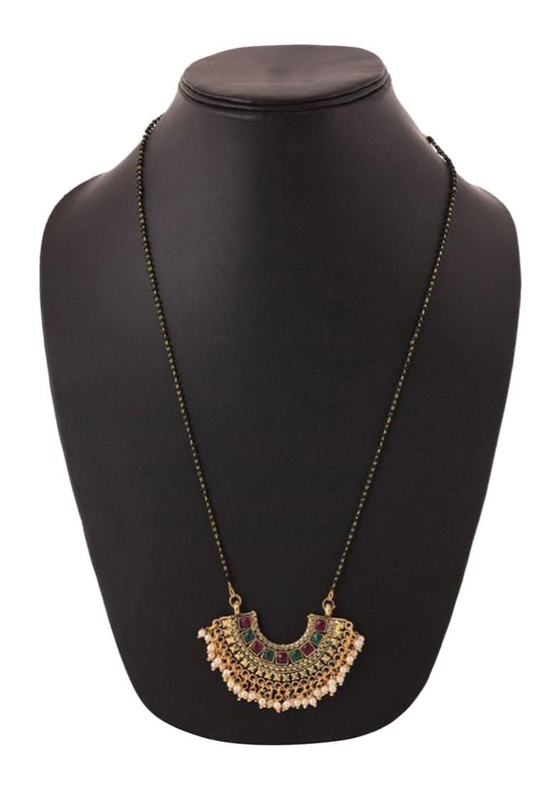 Gold Beaded Gold Plated Mangalsutra With Earrings