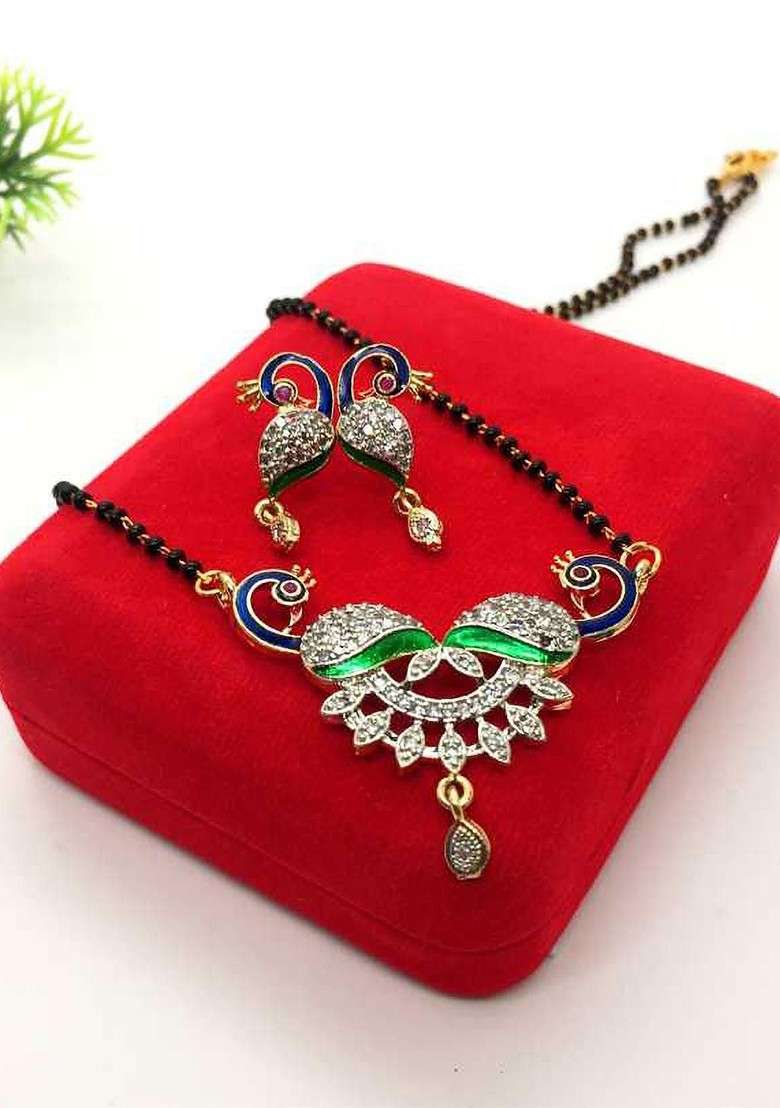 Gold Stone Studded Gold Plated Mangalsutra - Indya