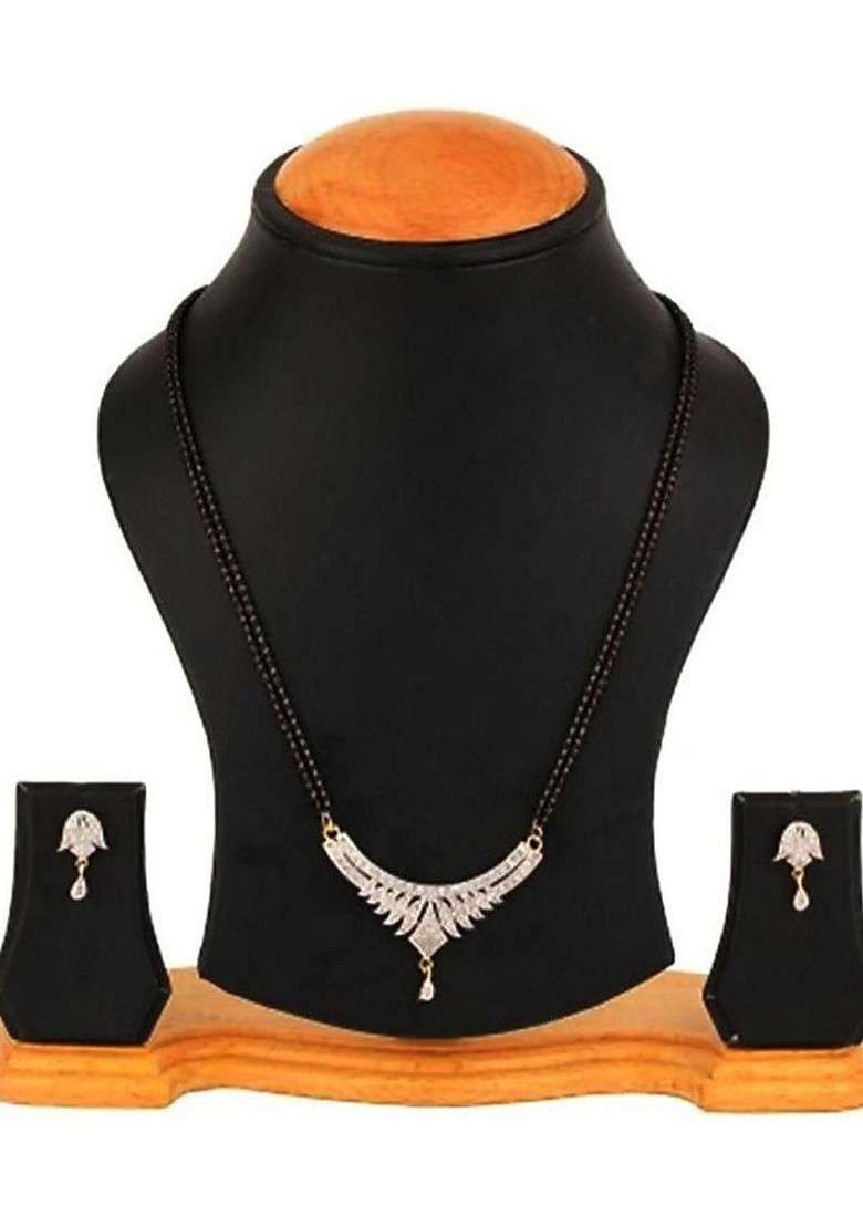 Gold Beaded Gold Plated Mangalsutra With Earrings - Indya