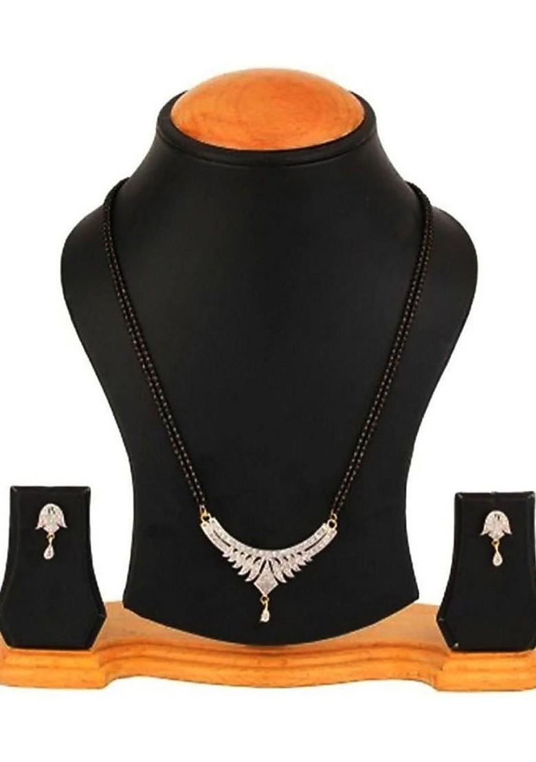 Gold Beaded Gold Plated Mangalsutra With Earrings