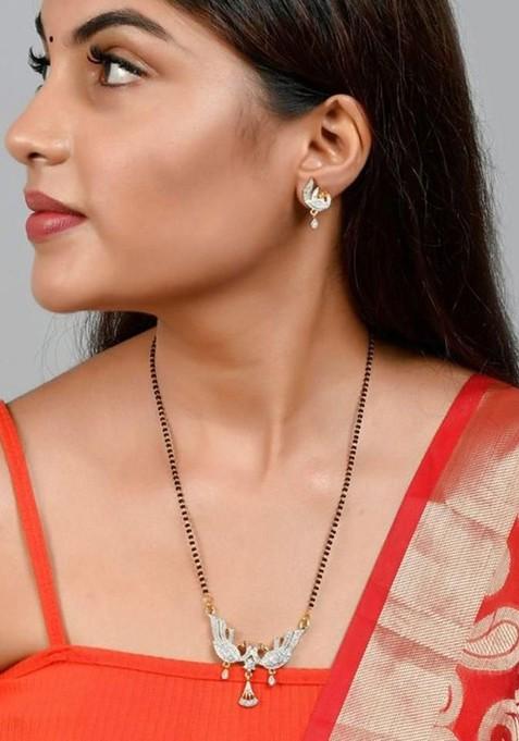 Gold Stone Studded Gold Plated Mangalsutra With Earrings