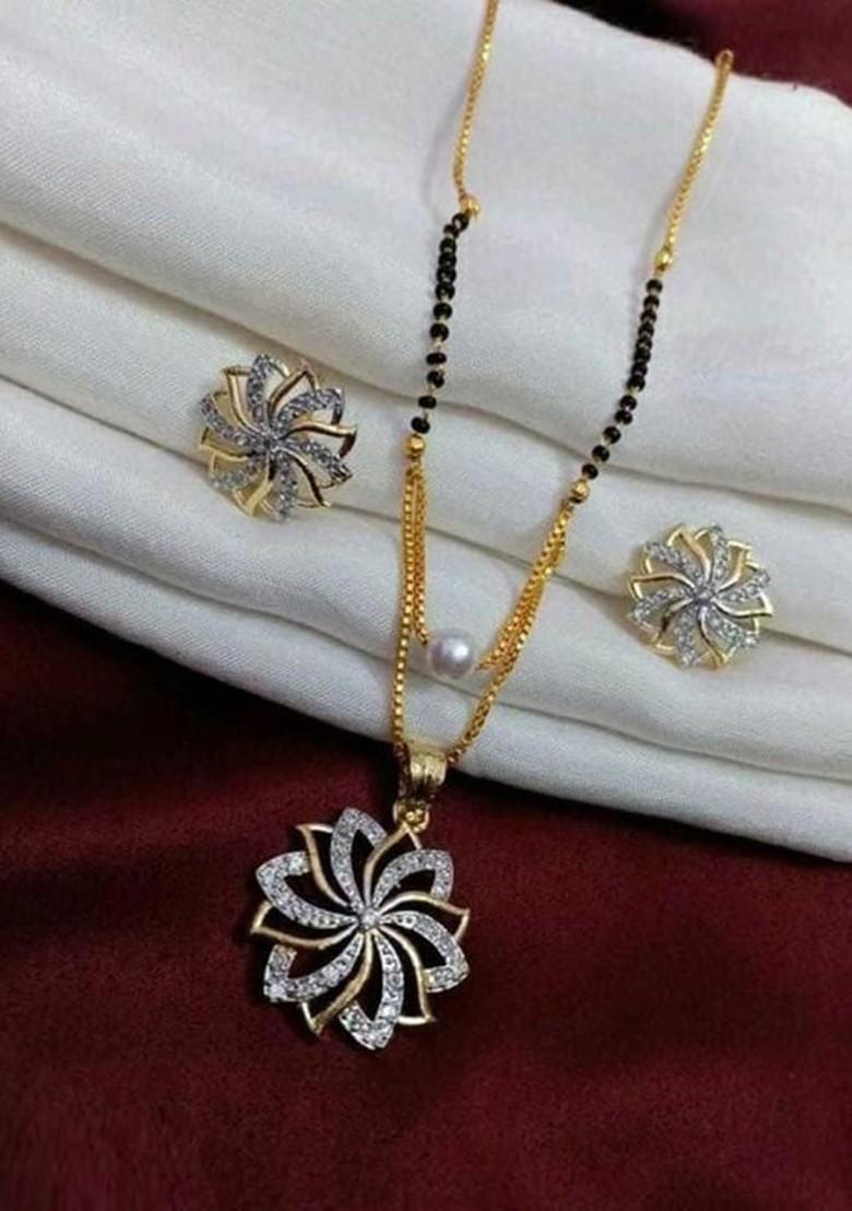 Gold Stone Studded Gold Plated Mangalsutra With Earrings