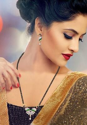Gold Peacock Gold Plated Mangalsutra With Earrings