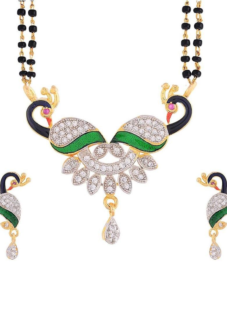 Gold Peacock Gold Plated Mangalsutra With Earrings