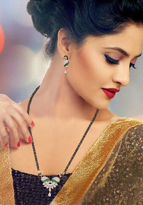 Gold Peacock Gold Plated Mangalsutra With Earrings