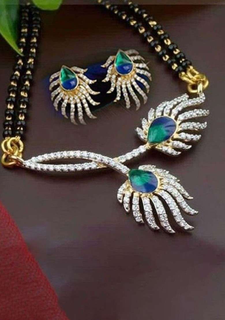 Gold Beaded Gold Plated Mangalsutra With Earrings - Indya
