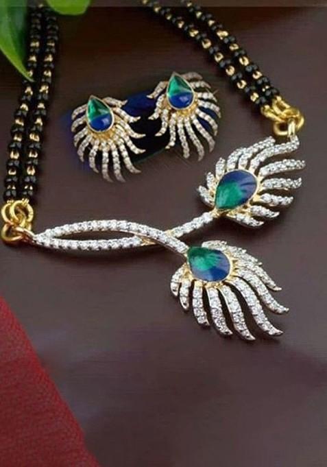 Gold Beaded Gold Plated Mangalsutra With Earrings