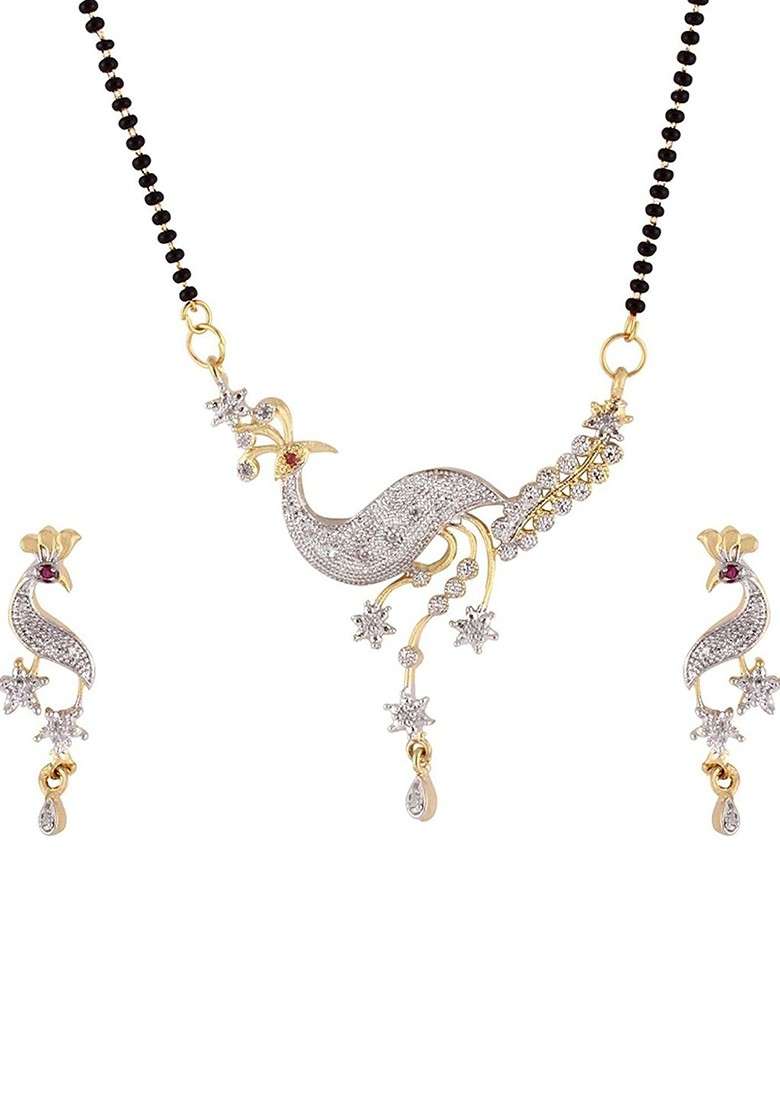 Multi Beaded Gold Plated Mangalsutra With Earrings - Indya