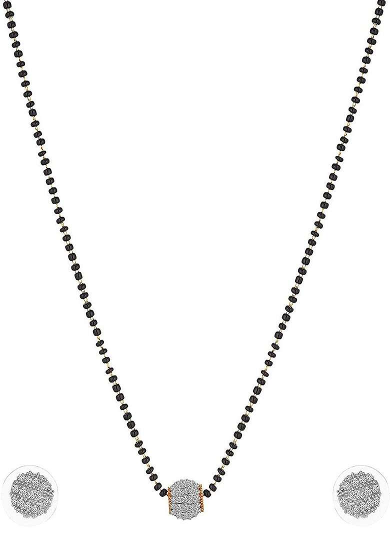 Gold Beaded Gold Plated Mangalsutra With Earrings - Indya