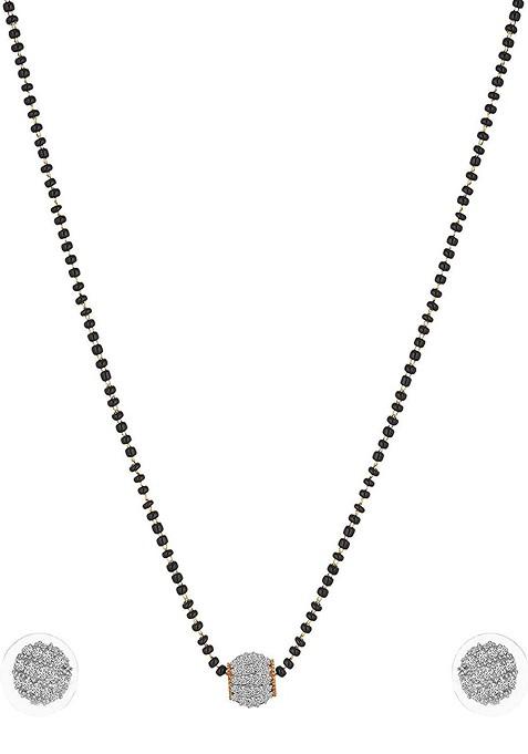 Gold Beaded Gold Plated Mangalsutra With Earrings