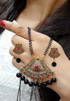 Gold Beaded Gold Plated Mangalsutra With Earrings