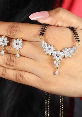 Gold Stone Studded Gold Plated Mangalsutra With Earrings